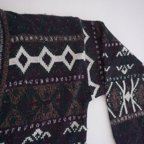 Vintage Michael Gerald Brown Fair Isle Knit Cardigan Cabincore Grandmacore M - Picture 6 of 10